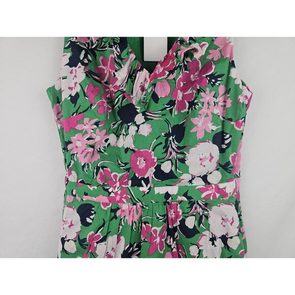 J.Crew Women's Dress Size 00 Green Floral Ruffle Sleeveless Midi Dress Spring - Picture 4 of 16